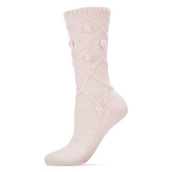 Women's Soft And Breathable Plush Pom-pom Cable Knit Crew Sock