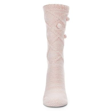 Women's Soft And Breathable Plush Pom-pom Cable Knit Crew Sock