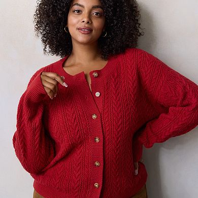 Plus Size LC Lauren Conrad Cable Knit Button Front Cardigan Sweater
