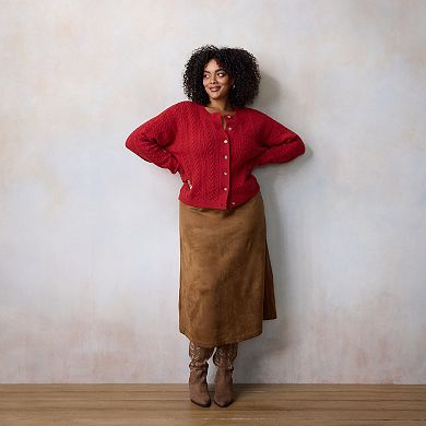 Plus Size LC Lauren Conrad Cable Knit Button Front Cardigan Sweater