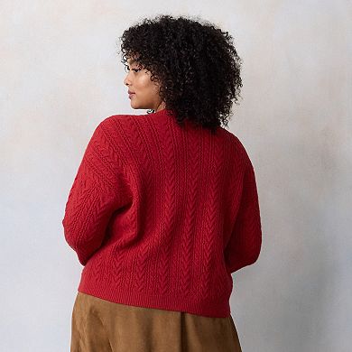 Plus Size LC Lauren Conrad Cable Knit Button Front Cardigan Sweater