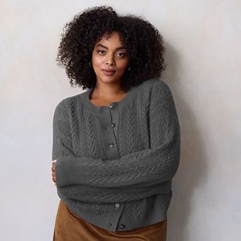 Plus Size LC Lauren Conrad Cable Knit Button Front Cardigan Sweater