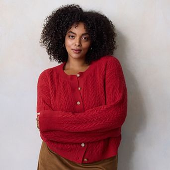 Plus Size LC Lauren Conrad Cable Knit Button Front Cardigan Sweater