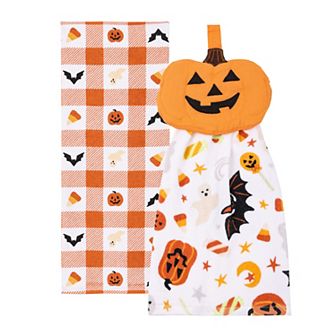 Celebrate Together™ Halloween 2-Pack Jack-O'-Lantern Tie Top Kitchen Towel Set