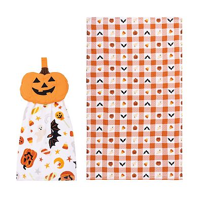 Celebrate Together Halloween 2-Pack Jack O Lantern Tie Top Kitchen Towel Set