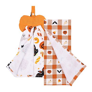 Celebrate Together Halloween 2-Pack Jack O Lantern Tie Top Kitchen Towel Set