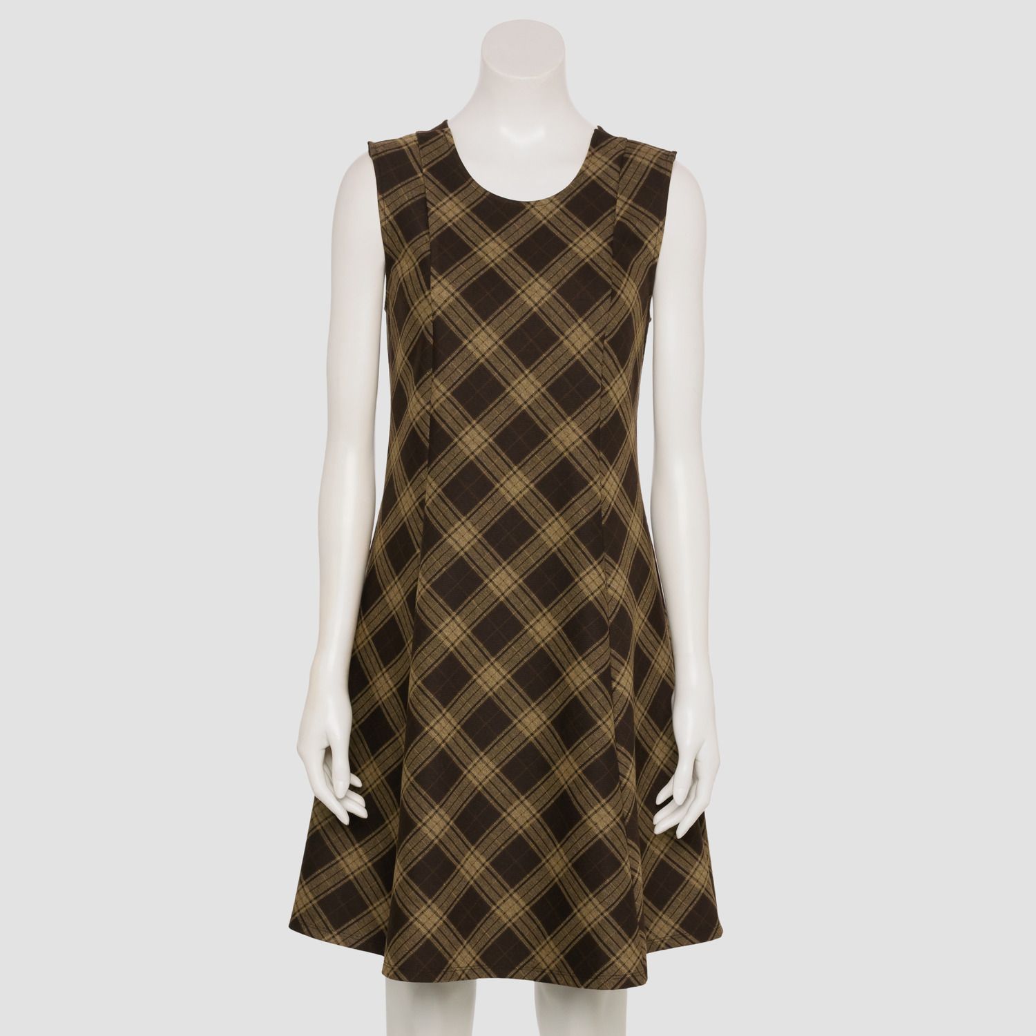 Женское платье Nine West Adaptive Easy Dressing Flared Mini, цвет: Шоколадный коричневый клетчатый