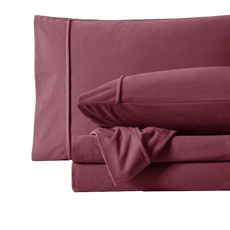 Sweet Home Collection Cotton Solid Flannel Sheet Set, Red