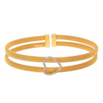 Meshmerise 18k Gold Over Silver 1/5 Carat T.W. Diamond Heart Bangle Bracelet