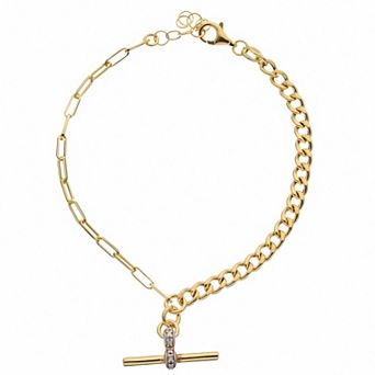 Meshmerise 18k Gold Over Sterling Silver Diamond Accent Paperclip and Curb Chain Bracelet