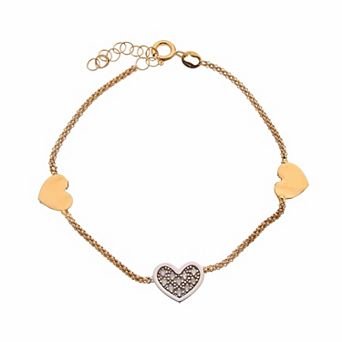 Meshmerise Sterling Silver 1/8 Carat T.W. Diamond Hearts Bracelet