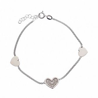 Meshmerise Sterling Silver 1/8 Carat T.W. Diamond Hearts Bracelet