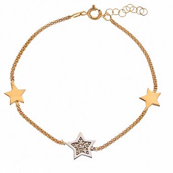 Meshmerise Sterling Silver Diamond Accented Stars Bracelet