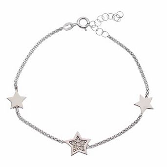 Meshmerise Sterling Silver Diamond Accented Stars Bracelet