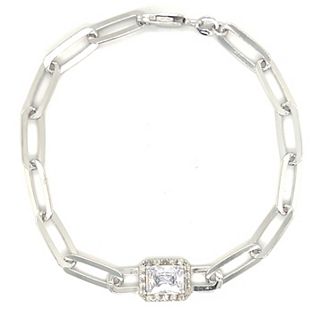 Meshmerise Sterling Silver White Topaz and 1/7 Carat T.W. Diamond Link Bracelet