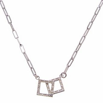 Meshmerise Sterling Silver 1/6 Carat T.W. Diamond Double Squares Necklace