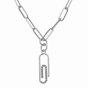 Meshmerise Sterling Silver 1/10 Carat T.W. Diamond Paperclip Pendant Necklace
