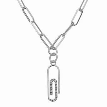 Meshmerise Sterling Silver 1/10 Carat T.W. Diamond Paperclip Pendant Necklace
