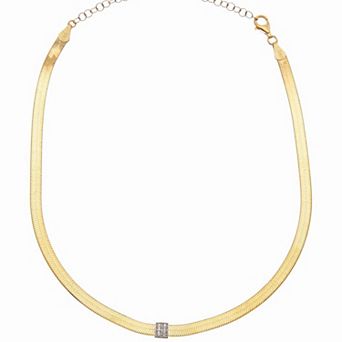 Meshmerise Sterling Silver Diamond Accented Herringbone Chain Choker Necklace
