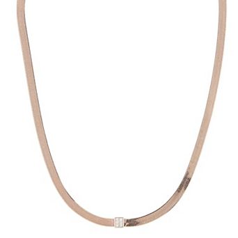 Meshmerise Sterling Silver Diamond Accented Herringbone Chain Choker Necklace