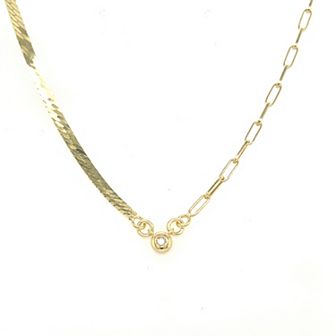 Meshmerise Sterling Silver 1/10 Carat T.W. Diamond Link and Herringbone Chain Necklace