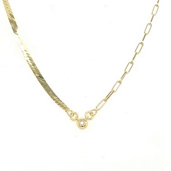 Meshmerise Sterling Silver 1/10 Carat T.W. Diamond Link and Herringbone Chain Necklace