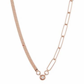Meshmerise Sterling Silver 1/10 Carat T.W. Diamond Link and Herringbone Chain Necklace