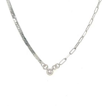 Meshmerise Sterling Silver 1/10 Carat T.W. Diamond Link and Herringbone Chain Necklace