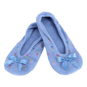 CTM Women's Floral Embroidered Terry Ballerina Slipper House Shoe