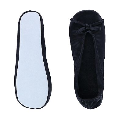 CTM Women's Satin Ballerina Slipper House Shoe