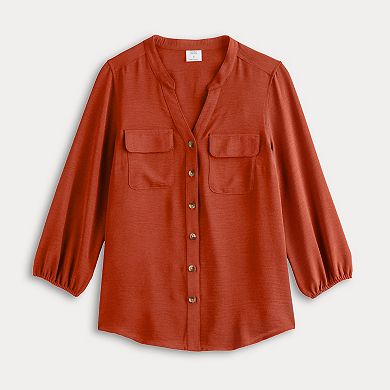 Petite Croft & Barrow® Y-Neck Blouse