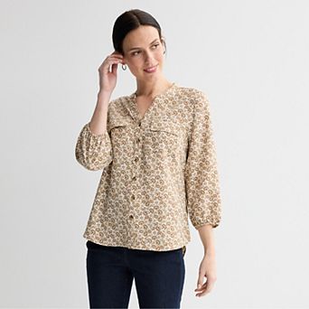 Petite Croft & Barrow® Y-Neck Blouse