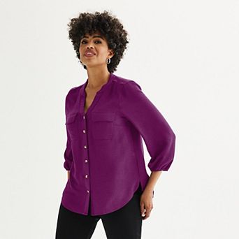 Petite Croft & Barrow® Y-Neck Blouse
