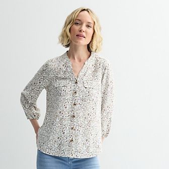 Petite Croft & Barrow® Y-Neck Blouse