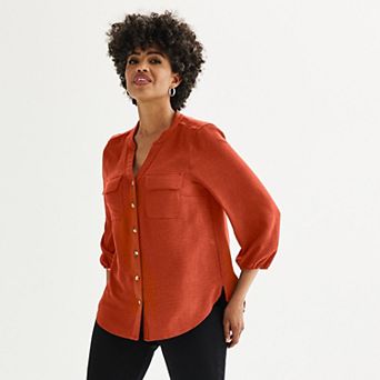 Petite Croft & Barrow® Y-Neck Blouse