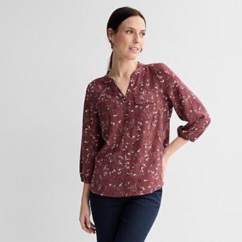 Petite Croft & Barrow® Y-Neck Blouse