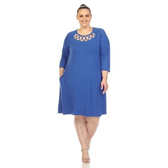 Women's Plus Size Criss Cross Neckline Swing Midi Dress