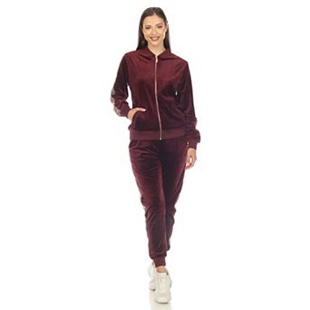Women's 2 pc Velour With Faux Leather Stripe