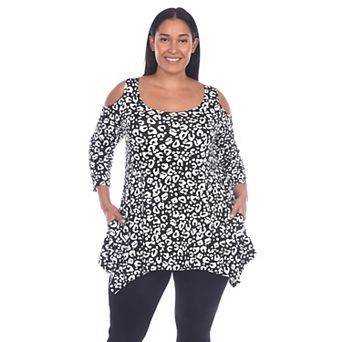 Women's Plus Size Floral Printed Cold Shoulder Tunic