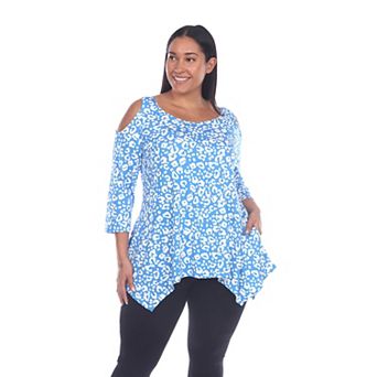 Women's Plus Size Floral Printed Cold Shoulder Tunic