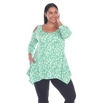 Women's Plus Size Floral Printed Cold Shoulder Tunic