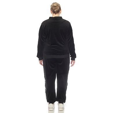 Plus Size 2-piece Velour With Faux Leather Stripe