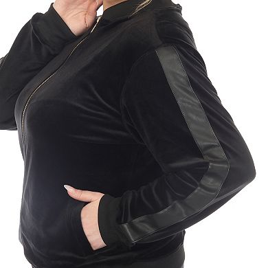 Plus Size 2-piece Velour With Faux Leather Stripe