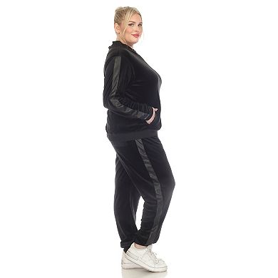 Plus Size 2-piece Velour With Faux Leather Stripe