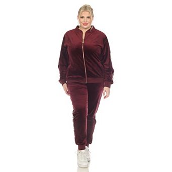 Plus Size 2 pc Velour With Faux Leather Stripe