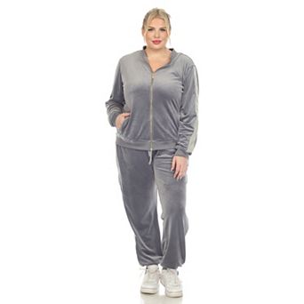 Plus Size 2 pc Velour With Faux Leather Stripe