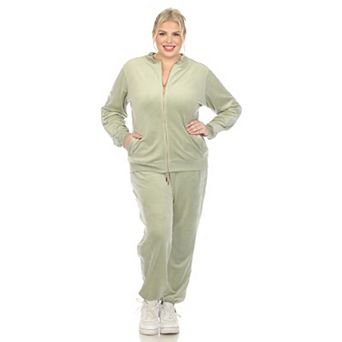 Plus Size 2 pc Velour With Faux Leather Stripe
