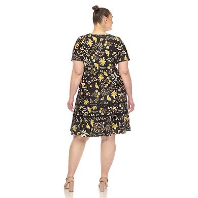 Women's Plus Size Floral Short Sleeve Knee Length Dress