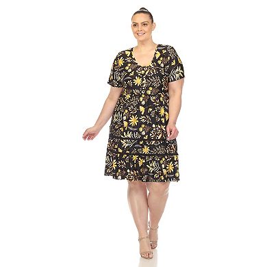 Women's Plus Size Floral Short Sleeve Knee Length Dress