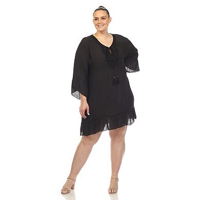 Plus Size Sheer Crochet Knee Length Cover Up Dress